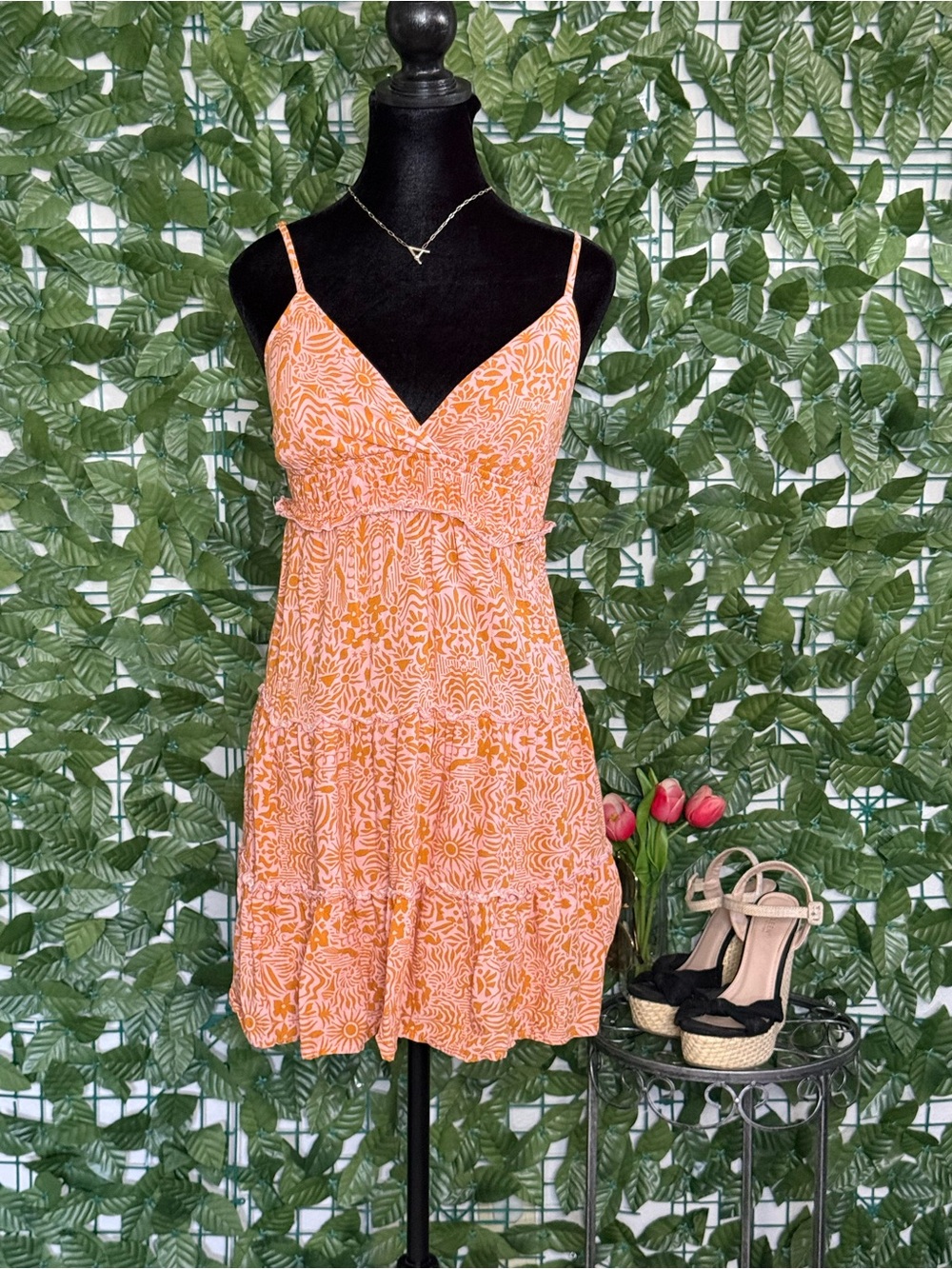 No Boundaries Orange Floral Spaghetti-Strap Mini Dress